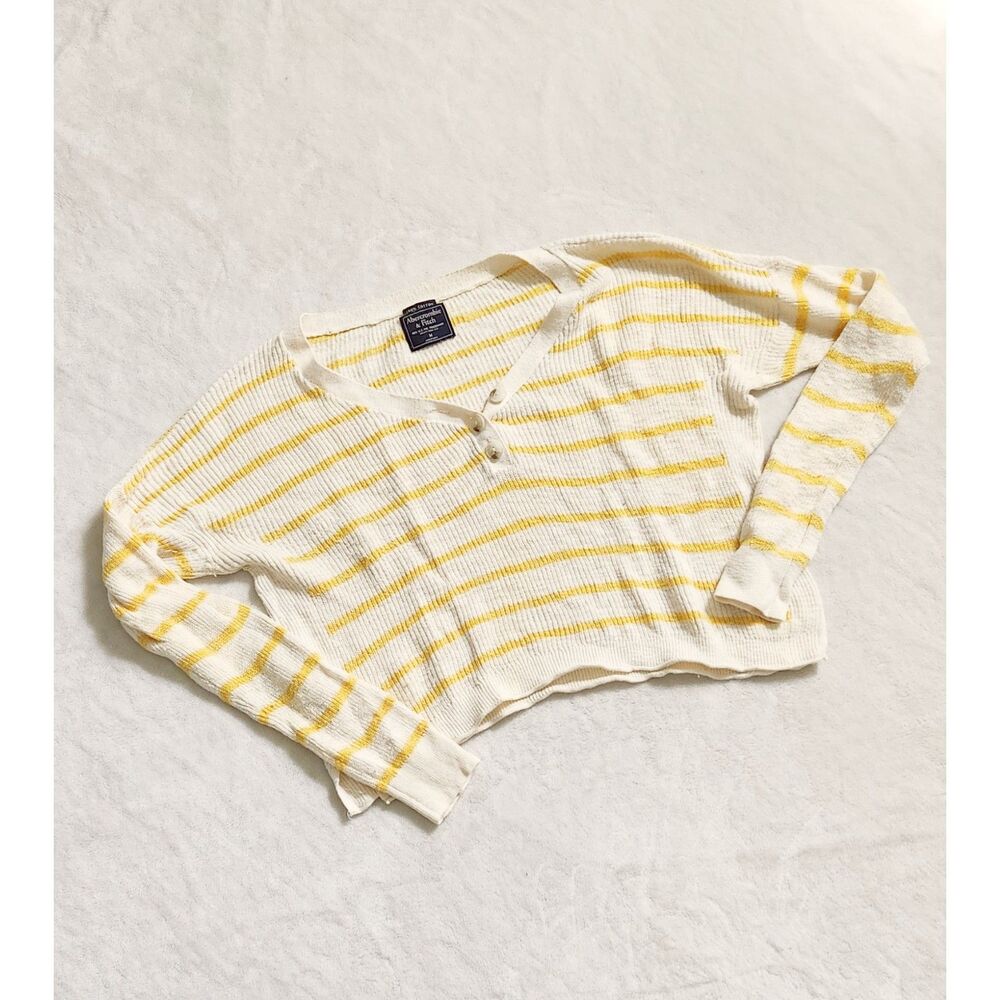 A&F cream/bright yellow long-sleeve crop sweater 100% cotton